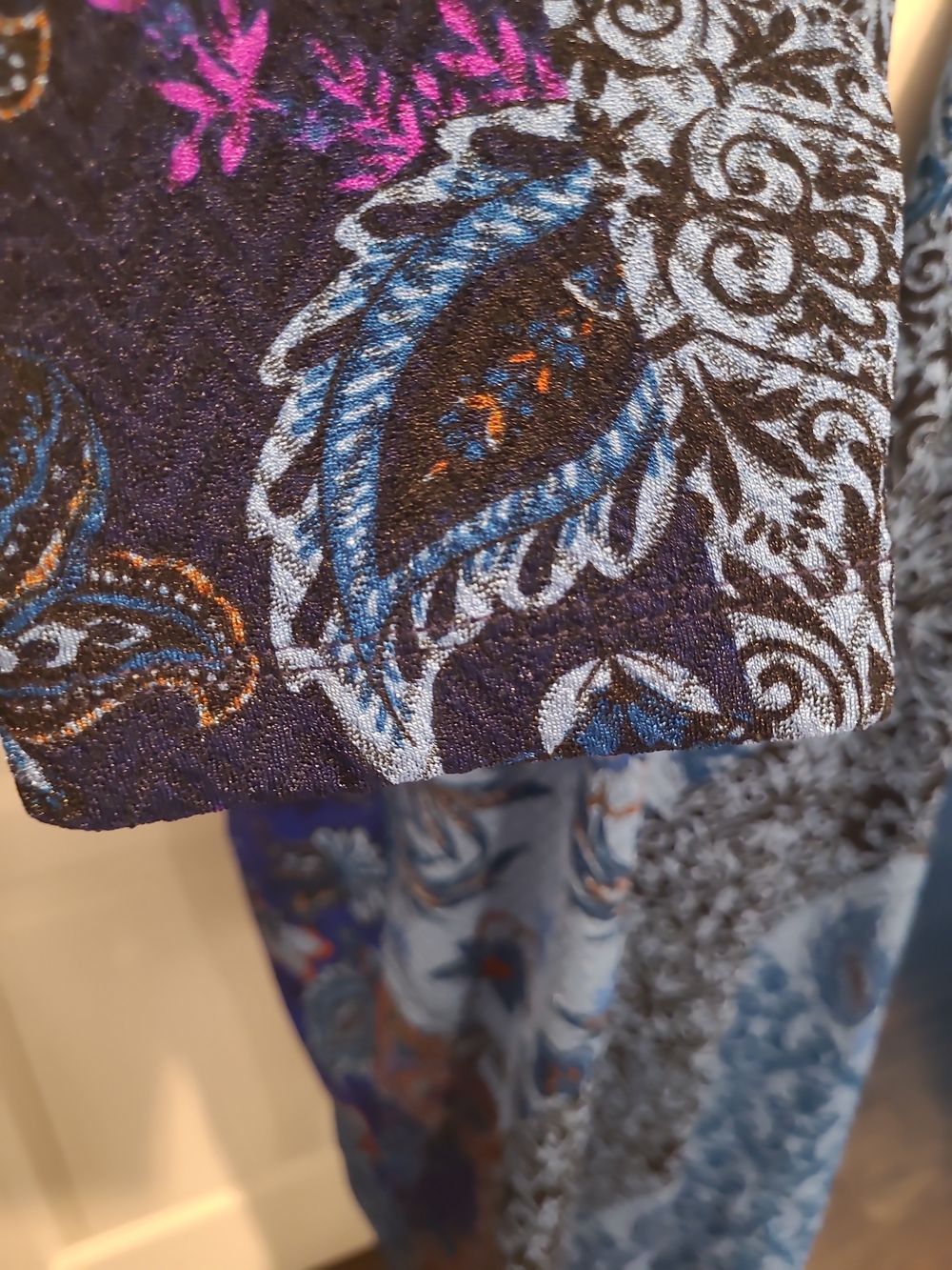 Susan Graver Blue Multi-Pattern Long Trench Coat - Picture 6 of 12
